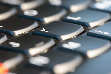 Image showing Macro shot of black keyboard focus on K key