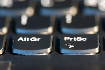 Image showing Macro shot of black keyboard focus on PrtSc key