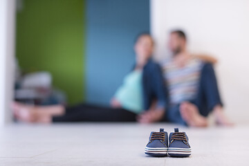 Image showing pair of blue baby shoes