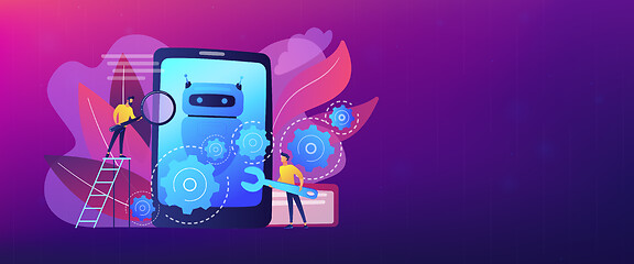 Image showing Chatbot app development concept banner header.