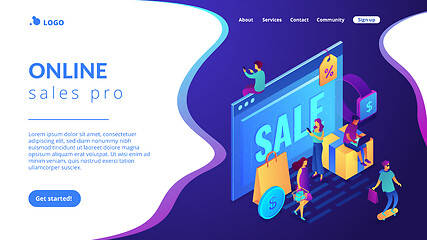 Image showing Online sales pro concept Isometric 3D landing page.