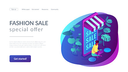 Image showing Discount online concept Isometric 3D landing page.