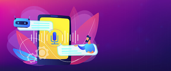 Image showing Chatbot voice controlled virtual assistant concept banner header.