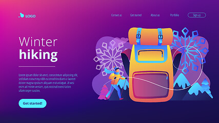 Image showing Winter hiking concept landing page.