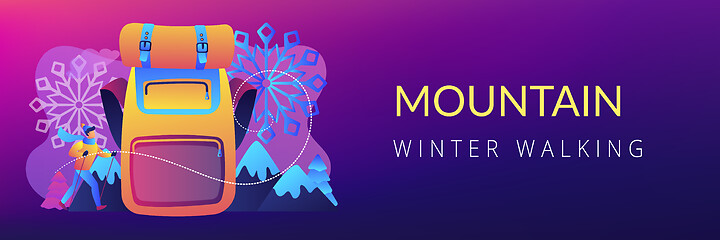 Image showing Winter hiking concept banner header.