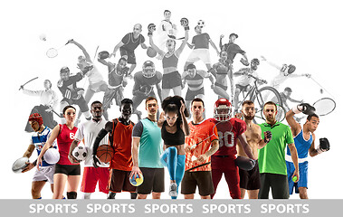 Image showing Sport collage about female athletes or players. The tennis, running, badminton, volleyball.