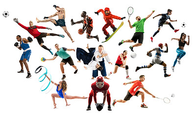 Image showing Sport collage about female athletes or players. The tennis, running, badminton, volleyball.