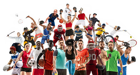 Image showing Sport collage about female athletes or players. The tennis, running, badminton, volleyball.