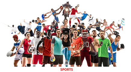 Image showing Sport collage about female athletes or players. The tennis, running, badminton, volleyball.