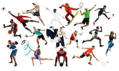 Image showing Sport collage about female athletes or players. The tennis, running, badminton, volleyball.