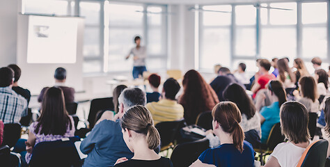 Image showing Speaker giving presentation on business conference.