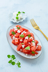 Image showing Summer salad with watermelon, feta cheese and mint