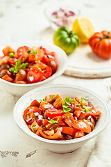 Image showing Mexican Pico de Gallo with ingredients - tomato salad with onion, parsley, coriander