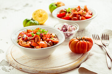 Image showing Mexican Pico de Gallo with ingredients - tomato salad with onion, parsley, coriander