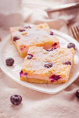 Image showing Homemade Layer Cheesecake with blueberries