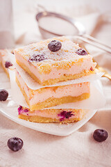 Image showing Homemade Layer Cheesecake with blueberries