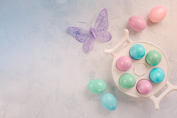 Image showing Pastel Easter eggs and spring concept