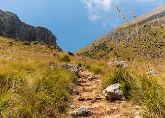 Image showing A walking path between the hills