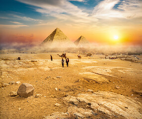 Image showing Tourists on camels