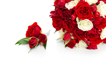 Image showing bridal bouquet with red and white roses