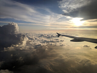 Image showing Airplane wing view out of the window