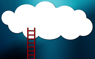 Image showing Red ladder to cloud on blue background