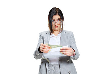 Image showing Young woman getting a small salary