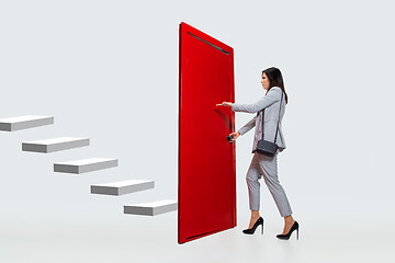 Image showing Career ladder closed for young woman