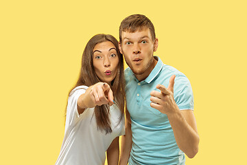 Image showing Beautiful couple isolated on yellow studio background