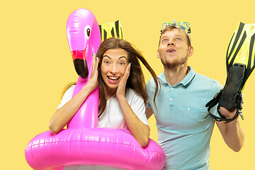 Image showing Beautiful couple isolated on yellow studio background