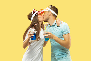 Image showing Beautiful couple isolated on yellow studio background