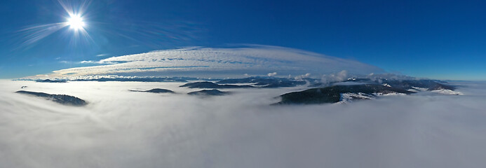 Image showing Aerial winter morning panorama