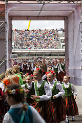 Image showing Dancers behind scene waiting for time to perform at the Grand Folk dance concert