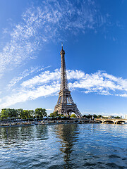 Image showing Panorama of the Eiffel Tower and riverside of the Seine in Paris