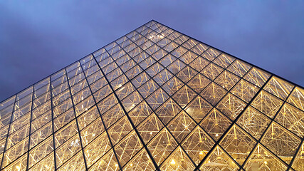 Image showing View of famous Louvre Pyramid at evening