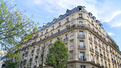 Image showing Facade of typical building with attic in Paris