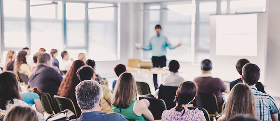 Image showing Speaker Giving a Talk at Business Meeting.