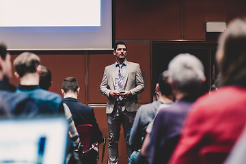 Image showing Speaker Giving a Talk at Business Meeting.