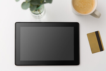 Image showing tablet pc computer, credit card and cup of coffee