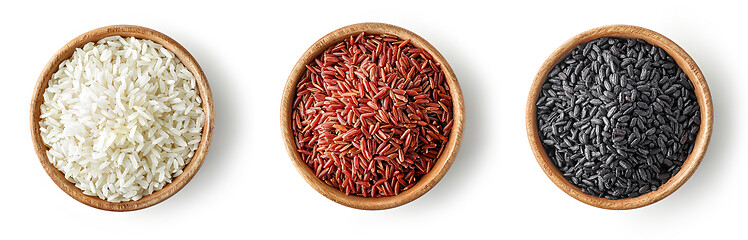 Image showing wooden bowls of raw rice