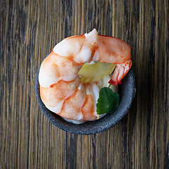 Image showing bowl of appetizer with boiled shrimp