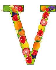 Image showing Vector illustration of the letter V decorative from fruit and vegetables