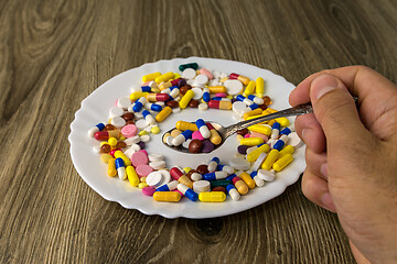 Image showing A bunch of pills on a plate