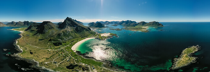 Image showing Panorama Beach Lofoten archipelago islands beach