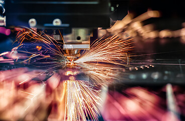 Image showing CNC Laser cutting of metal, modern industrial technology.