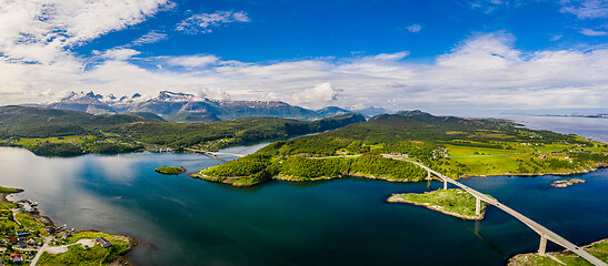 Image showing Panorama Beautiful Nature Norway natural landscape. Whirlpools o