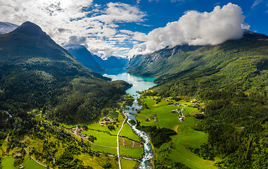 Image showing Beautiful Nature Norway natural landscape. lovatnet lake Lodal v