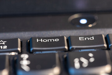 Image showing Macro shot of black keyboard focus on home and end keys