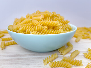 Image showing Raw pasta in bowl