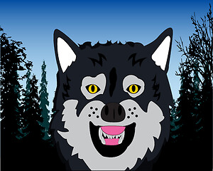 Image showing Mug dangerous wildlife wolf on background wood